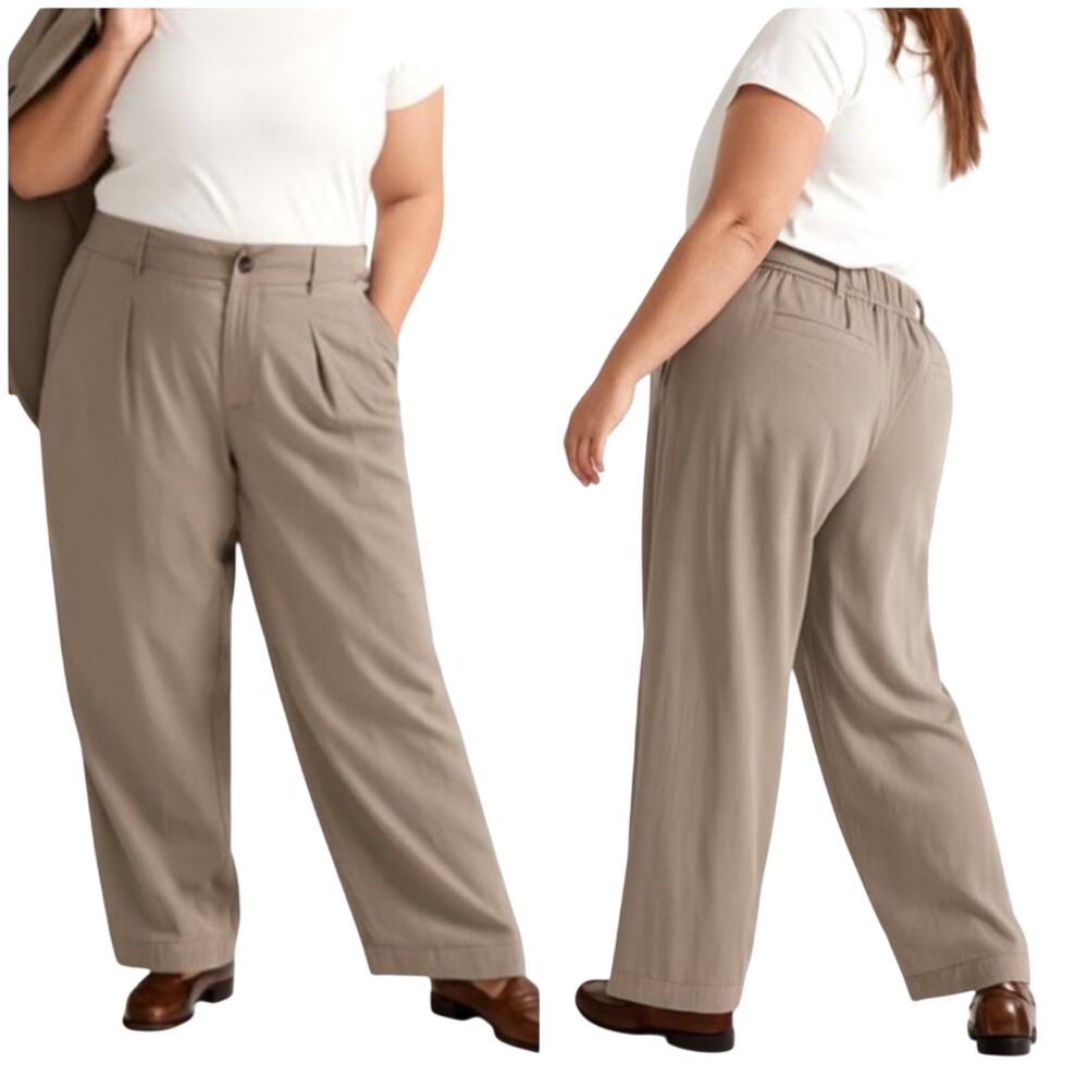 Madewell NWOT The Neale Straight Leg Pant Elastic Waist Size 14 Taupe Drapeweave